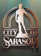 City of Sarasota logo in commission chambers
