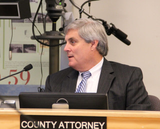Sarasota County Attorney Stephen DeMarsh addresses the board during a workshop in 2013. Photo from the News Leader archive