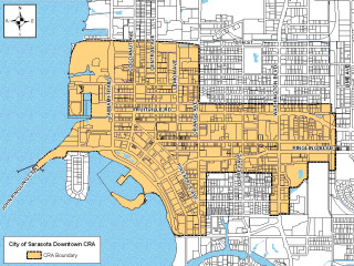 A graphic shows the Downtown Sarasota Community Redevelopment Area. Image courtesy City of Sarasota