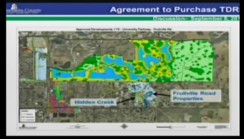 A Sarasota County graphic shows the locations of two planned developments off Fruitville Road east of Interstate 75, Hidden Creek and Fruitville Road Properties. Image courtesy Sarasota County