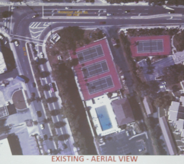 A Florida Department of Transportation aerial photo shows the current structure of the Stickney Point Road/Midnight Pass Road intersection. Photo of a slide taken by Rachel Hackney