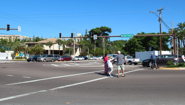 The Florida Department of Transportation is looking at replacing striping at the Stickney Point Road/Midnight Road intersection with raised concrete to provide more separation of vehicles from pedestrians and cyclists. Photo by Rachel Hackney