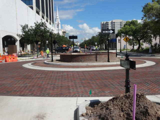 The Orange Avenue roundabout opened last week in downtown Sarasota. Photo courtesy City of Sarasota