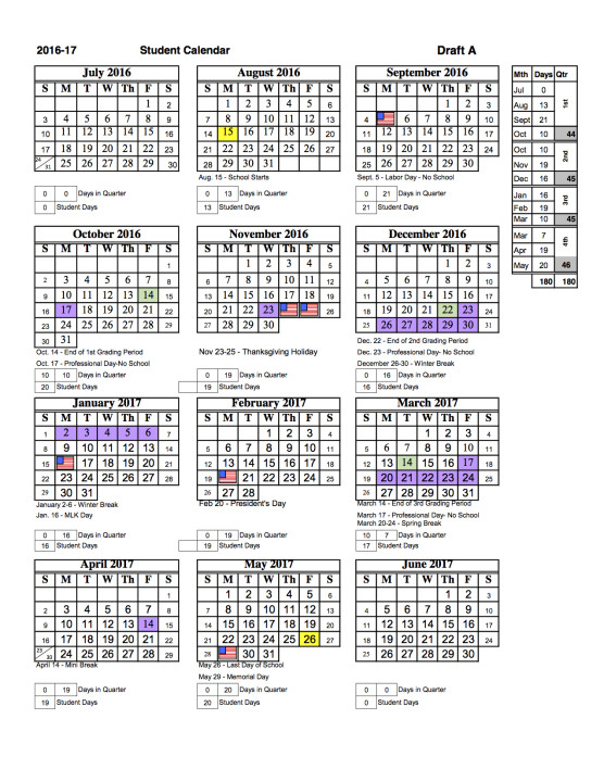 The 2016-17 school calendar. Image courtesy Sarasota County Schools