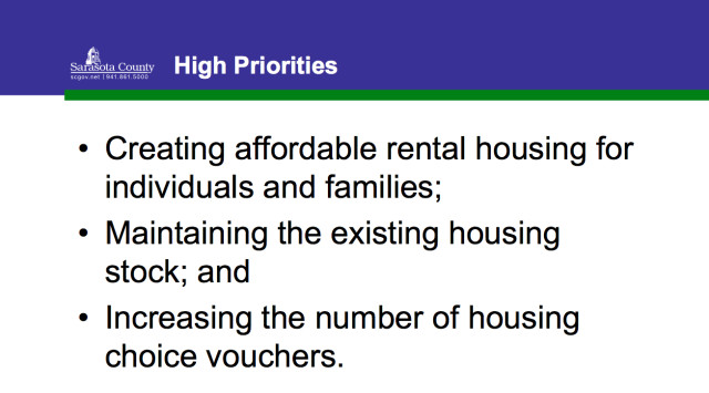 Affordable housing is included in the second list of high priorities for the 2016-21 Consolidated Plan. Image courtesy Sarasota County