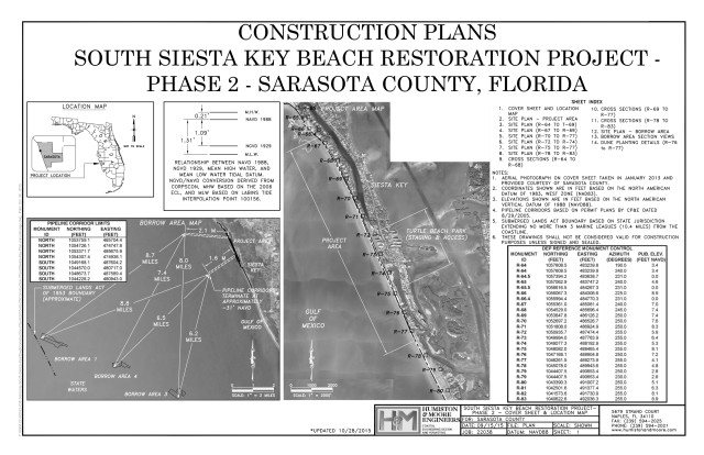 A diagram shows the area for the South Siesta renourishment project. Image courtesy Sarasota County