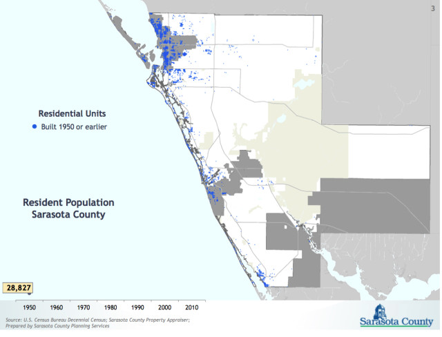A graphic shows residential units in the 1950s in Sarasota County. Image courtesy Sarasota County