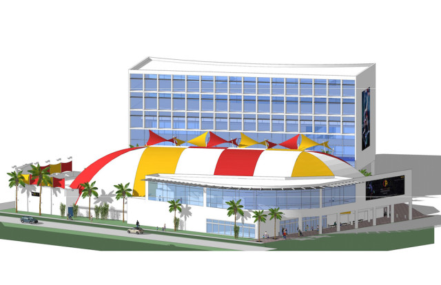 A rendering shows plans for new structures behind the Big Top on Bahia Vista Street. Image courtesy Circus Arts Conservatory