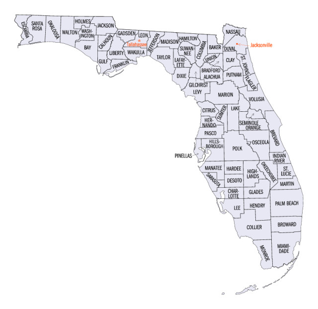 A map shows all Florida counties. Image from the U.S. Census Bureau