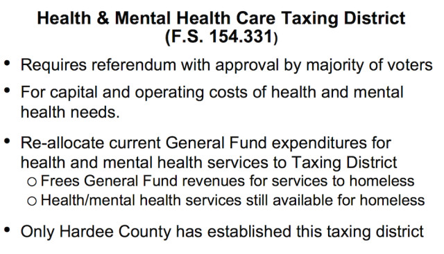 A chart provides details about a health and mental health taxing district. Image courtesy Sarasota County