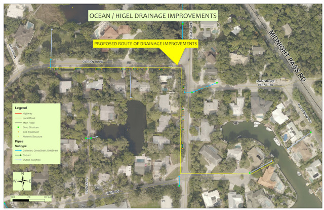 A graphic shows the area of the planned drainage improvements. Image courtesy Sarasota County