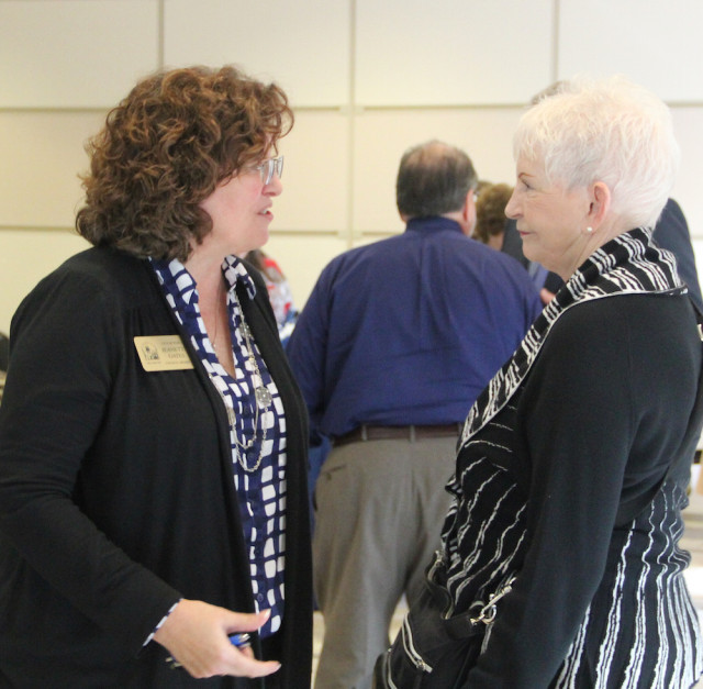 Venice City Councilwoman Jeanette Gates (left) talks with School Board member Caroline Zucker. Rachel Hackney photo