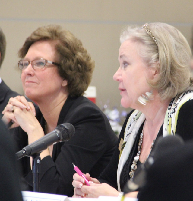 Superintendent Lori White (left) and School Board Chair Shirley Brown. File photo