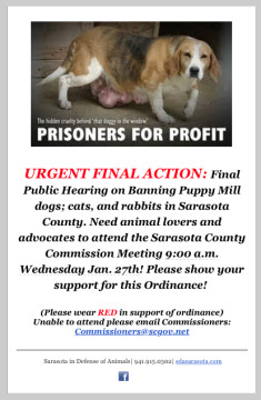 Sarasota in Defense of Animals has sent this notice to supporters. Image courtesy Sarasota in Defense of Animals