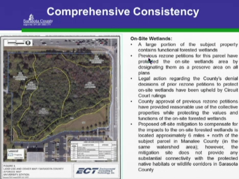 A slide shows the wetlands and offers details about language in the Comprehensive Plan. Image courtesy Sarasota County