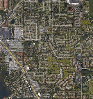 An aerial view shows Gulf Gate Estates. Image from Google Maps
