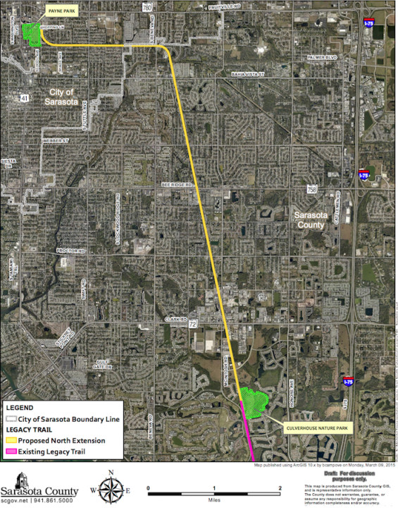 A graphic shows the course of the planned northern extension. Image courtesy Sarasota County