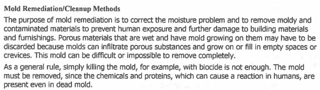 Charles Henry included this section about mold, contained in a U.S. Occupational Safety and Health Administration document, with his letter to the county. Image courtesy Sarasota County