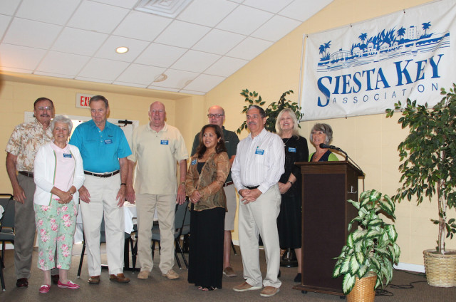 The officers and directors of the Siesta Key Association gather after their introductions during the annual breakfast meeting on March 5. Rachel Hackney photo