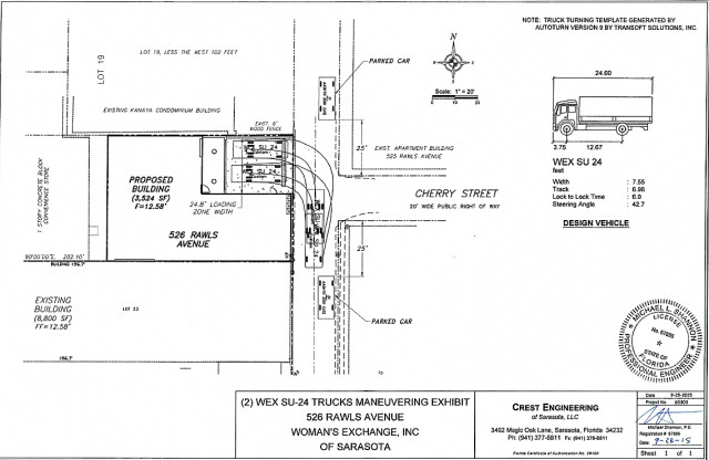 An engineering drawing shows the plan for the expansion, with the Rawls Avenue loading zone. Image courtesy City of Sarasota