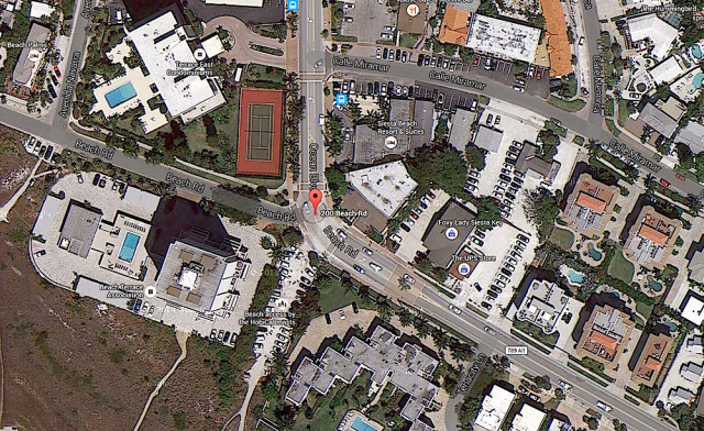 Beach Access 5 is at the end of Ocean Boulevard, which runs through Siesta Village. Image from Google Maps
