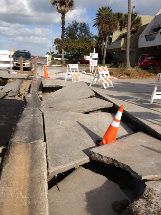 Part of North Beach Road was impassable in late October 2012. File photo