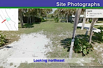 A county staff photo shows the property, looking to the northeast. One structure is visible in the upper right corner. Image courtesy Sarasota County