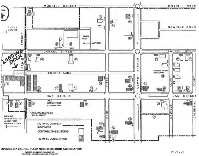 The Laurel Park Neighborhood Association provided this map on April 4, showing the location of the loading zone in proximity to residential streets. Image courtesy City of Sarasota
