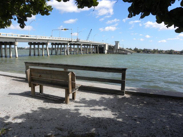 The view looks east from Nora Patterson Bay Island Park toward the Siesta Drive bridge. Image courtesy Sarasota County