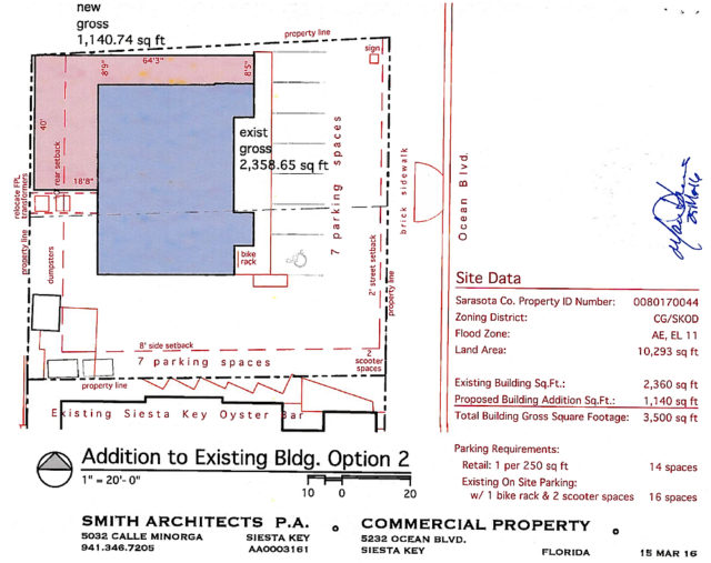 Material submitted to Sarasota County shows plans for the addition to the former 7-Eleven store. Image courtesy Sarasota County