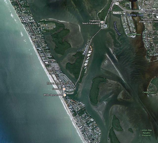 An aerial view shows Manasota Key. Image from Google maps