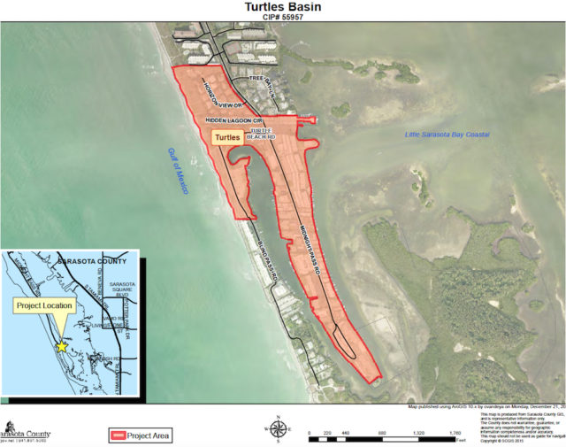A graphic shows the Turtles Basin. Image courtesy Sarasota County