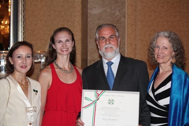 (From left) Gloria Bellelli, consul general of Italy; Francesca DeRenzi MacBeth, DeRenzi's daughter; Victor DeRenzi; and Stephanie Sundine, DeRenzi's wife. Contributed photo