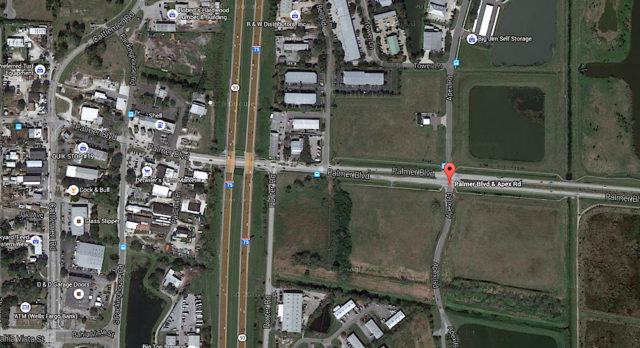 An aerial map shows the intersection of Apex Road and Palmer Boulevard in Sarasota County. Image from Google Maps