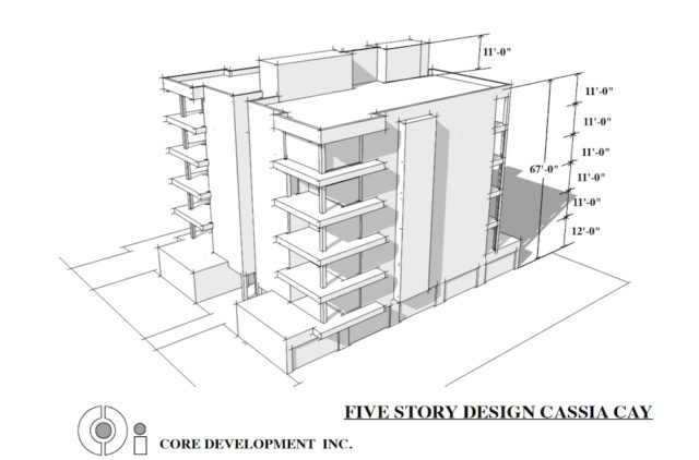 This rendering of a five-story residential building was included in the application. Image courtesy Sarasota County