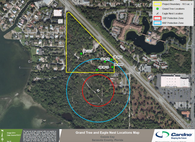 A graphic shows the location of the eagles' nest relative to the development area. Image courtesy Sarasota County