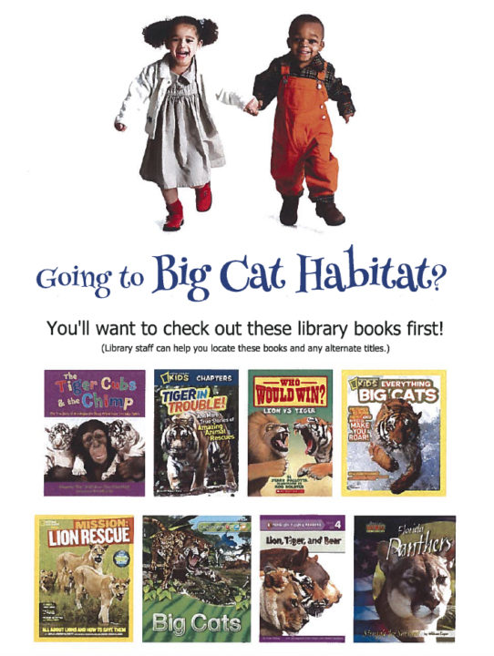 A poster encouraged youngsters to read specific books before visiting Big Cat Habitat. Image courtesy Sarasota County