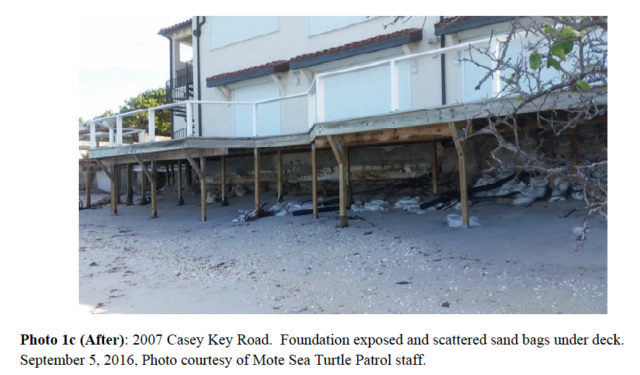 Damage is visible at this Casey Key Road structure on Sept. 5. Photo courtesy Sarasota County
