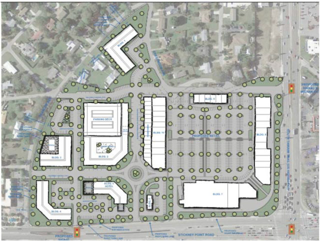 A graphic in the application shows this site plan for Siesta Promenade. Image courtesy Sarasota County