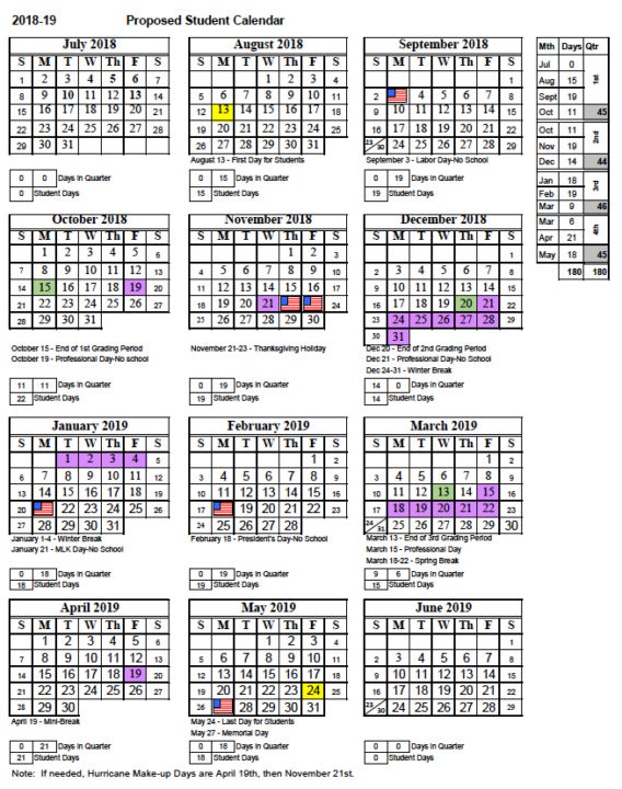 This is the proposed calendar for the 2018-19 school year. Image courtesy Sarasota County Schools