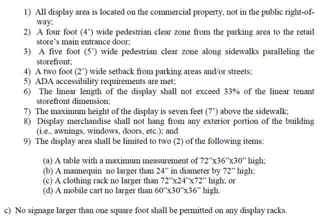 The Siesta Key Overlay District ordinance includes these restrictions on outdoor retail displays. Image courtesy Sarasota County