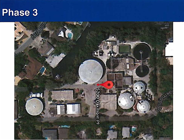 The large tank in the upper central portion of the site will remain for use in emergency situations. Image courtesy Sarasota County