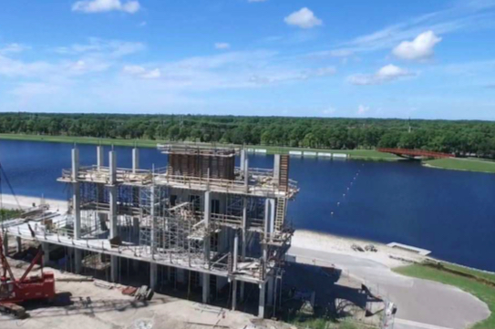 The fall newsletter of Nathan Benderson Park features this photo of the finish tower under construction. Image from the park website
