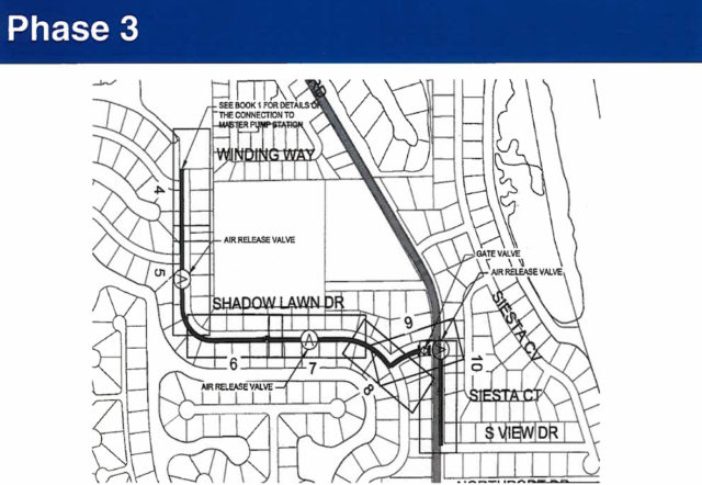 A graphic shows the route of the sewer force main from South View Drive to the plant site. Image courtesy Sarasota County