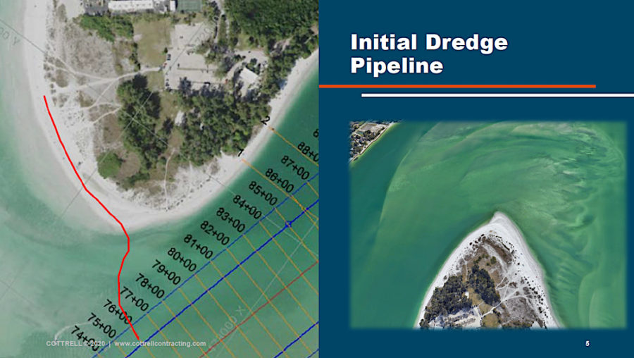 Cottrell Contracting graphic showing initial placement of dredge