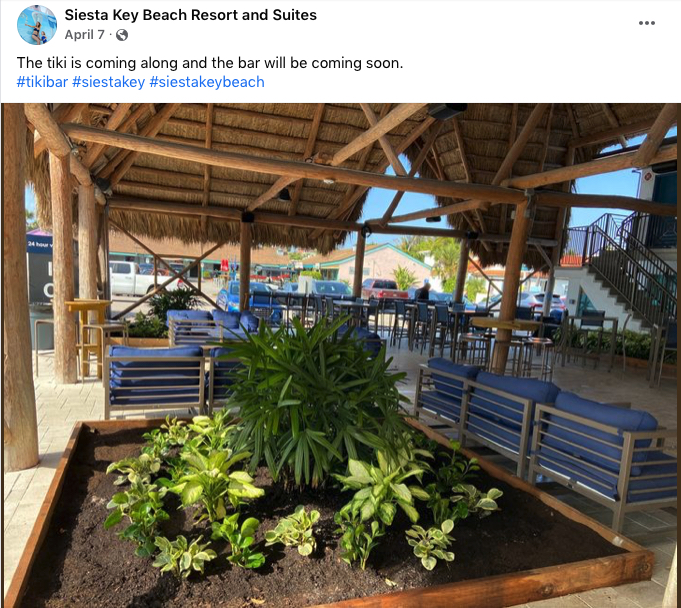 April 7 2022 Siesta Key Beach Resort Facebook post about tiki bar